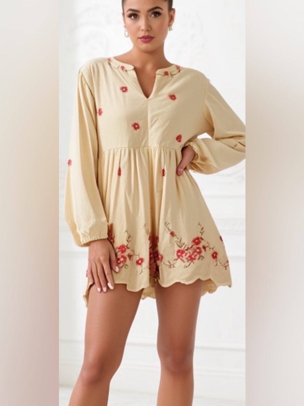 Caroline Constas Cream Mini Dress with Pink Floral Embroidery + A LITTLE  GIFT 🎁